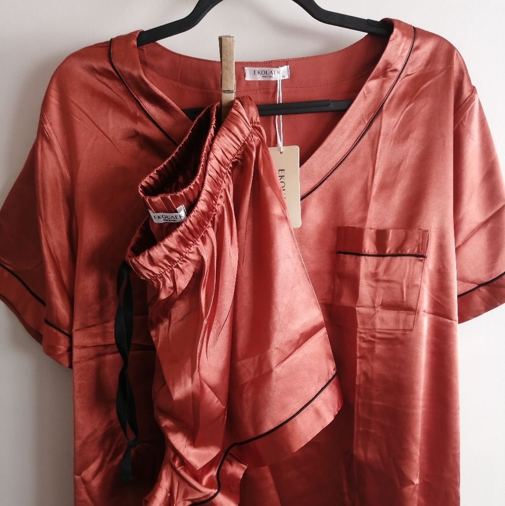 Women's 2 piece silky pajama set EkouAer lounge set - Picture 1 of 7